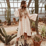 Women's Long sleeve Floral Embroidered Cotton Long Dress
