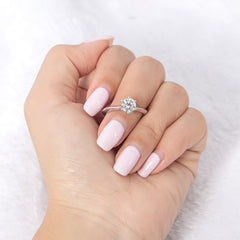 One Carat Selection Six-Prong Solitaire Moissanite Engagement Promise Ring in Sterling Silver
