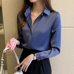 Satin Long Sleeve Shirt Blue