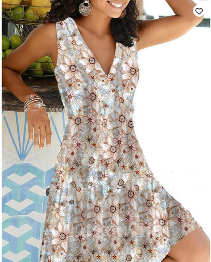 Women's Summer V-Neck Floral Print Party Dress Vintage Style (S-2XL)