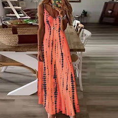 Women's Maxi Boho Dress Summer V-neck Tie-dye Print Sleeveless Long Dresses Plus Sizes (S-5XL)