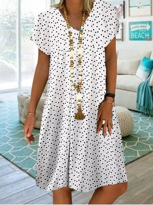 Women's Bohemian Summer Dress Loose Fit V Neck Short Sleeve Print Dress Plus Sizes