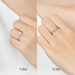 One Carat Selection Six-Prong Solitaire Moissanite Engagement Promise Ring in Sterling Silver
