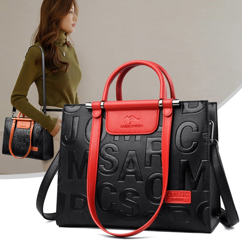 Large Capacity Handbag Vegan Leather Top Handle Messenger Tote