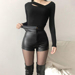 Sexy Black Faux Leather Fashion Casual Shorts For Women High Waist Shorts