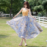 Women's Floral Chiffon Long Skirts Summer A-Line Elegant Fairy Skirts Ankle-Length