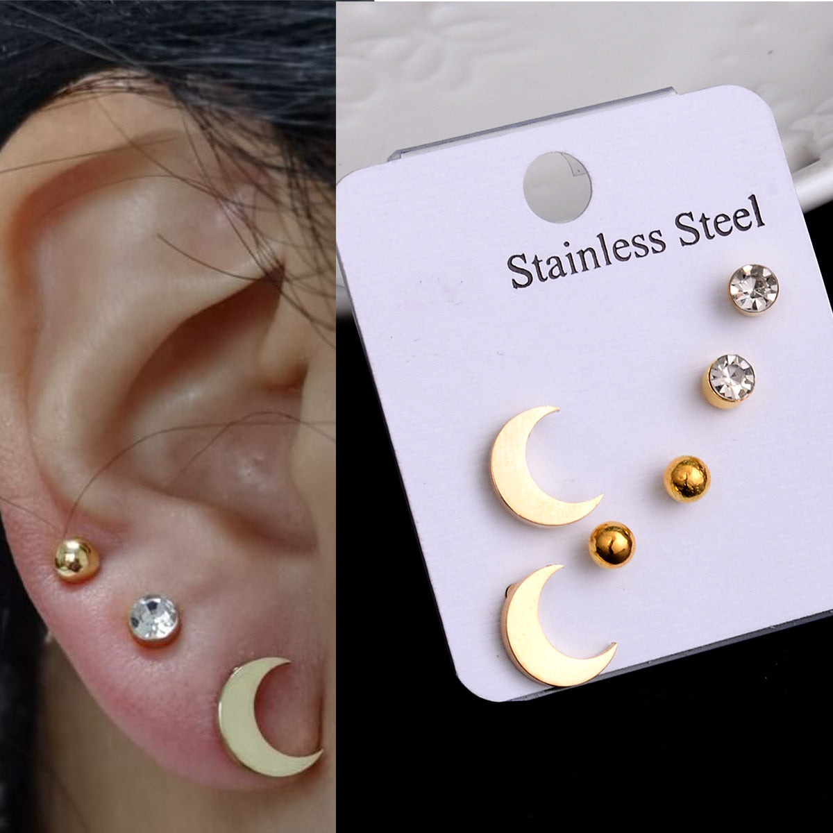 Stainless Steel Earrings Small Cute Butterfly Star Moon Heart Pierced Stud Earrings Sets