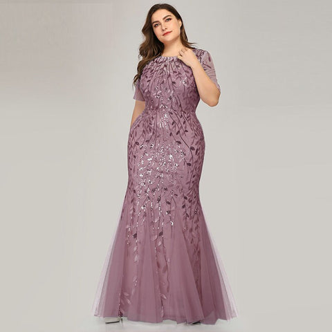 Plus Size Sequin Mesh Fishtail Maxi Dress Women Slim Elegant Evening Prom Wedding Guest Fashion