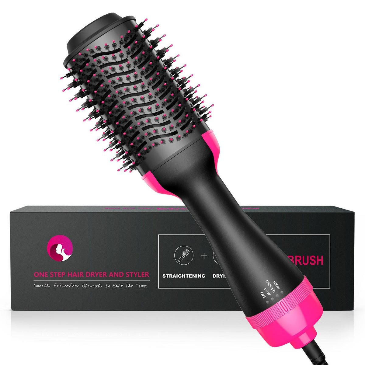 Electric Ion Blow Dryer Brush Dries Straightens and Curls Hair