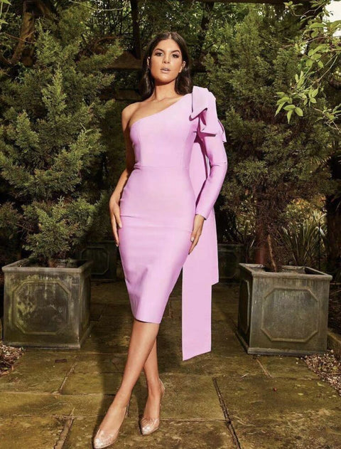 One Shoulder Rayon Bandage Bodycon Dress Women Elegant Club Party Casual Fashion