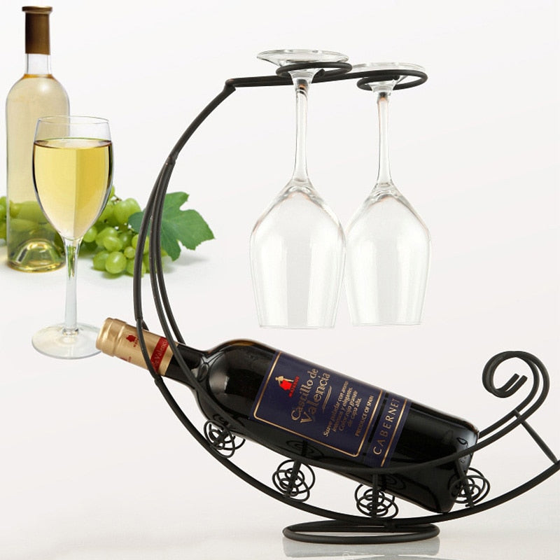 Unique Metal Wine Rack Hanging Wine Glass Holder Bar Stand Display Decor
