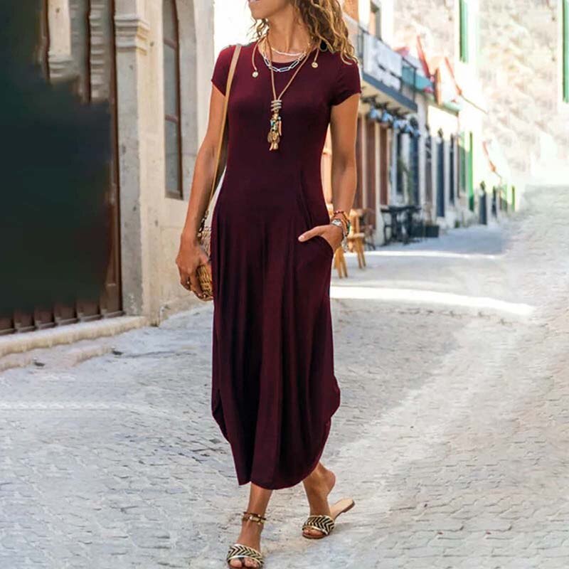 Plus Size Boho Maxi Dress Women Short Sleeve Casual Beach Vacation Summer Fashion