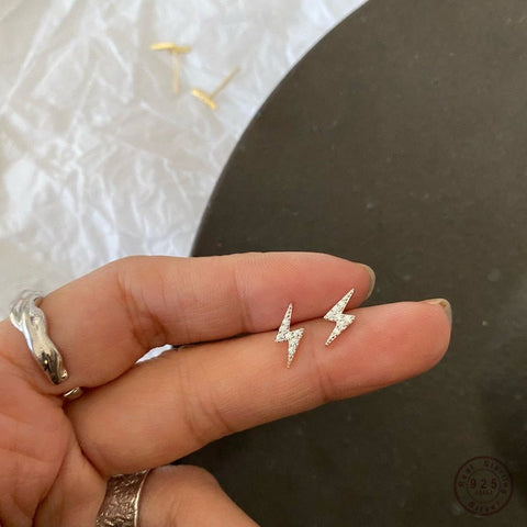Lightning Stud Earrings 925 Sterling Silver Bolt Cartilage Silver Gold Fashion Jewelry Gift