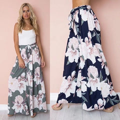 Women's Casual Loose Y2K Pants Floral Print Palazzo Baggy Pants High Waist Lace Up Wide Leg Boho Trousers
