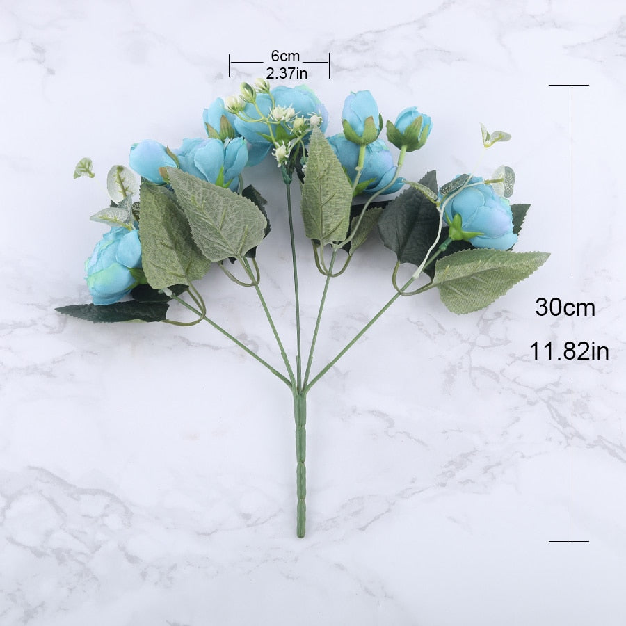 Artificial Flowers Rose Bouquet 5 Heads and 4 Buds Faux Flowers for Home Wedding