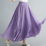Women's Cotton Linen Long Skirt Elastic High Waist Double Layer Skirt