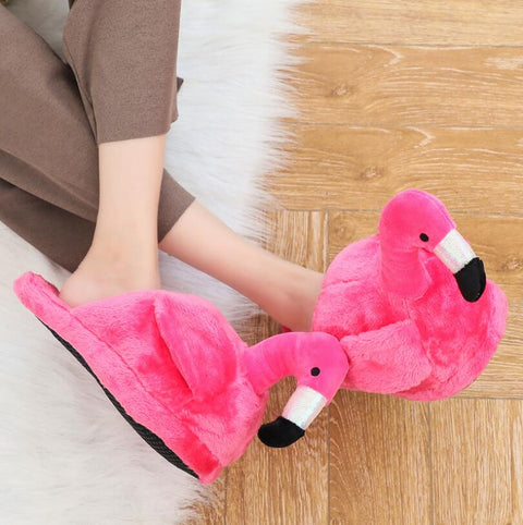 Pink Flamingo Plush Slippers Women Winter Soft Cute Casual Home Indoor Fashion Shoes
