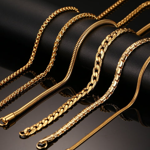 Long Gold Stainless Steel Necklace Women Elegant Casual Everyday Fashion Jewelry Gift