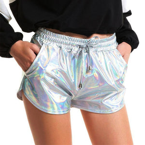 Women's Shiny Metallic Hot Shorts Wet Look Casual Elastic Drawstring Booty Shorts