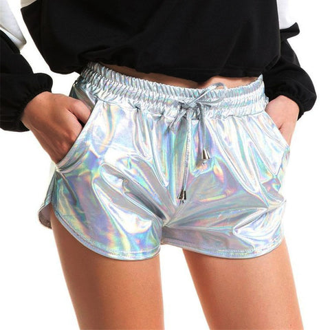 Metallic Hot Shorts Women Shiny Wet Look Elastic Drawstring Casual Club Party Fashion
