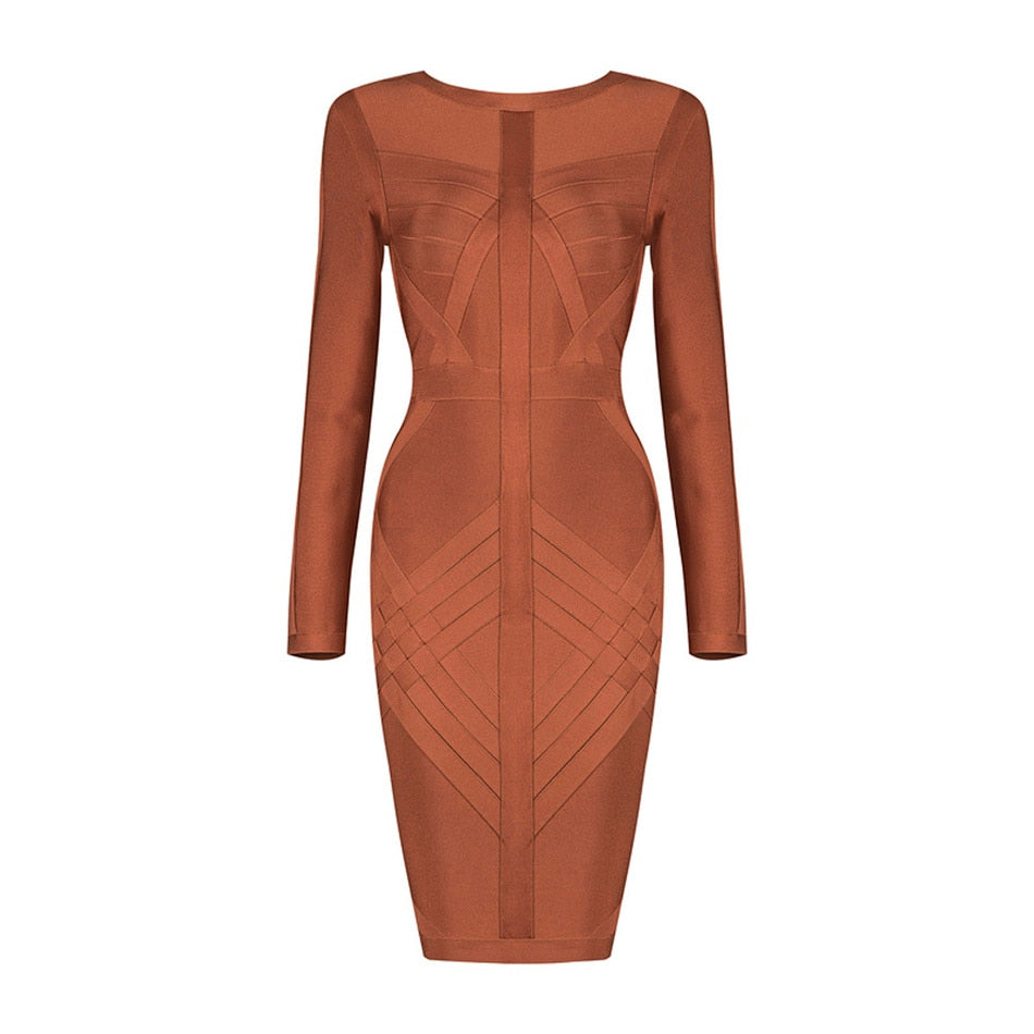 Women's Bandage Full Sleeve O Neck Back Zip Bodycon Mini Dress