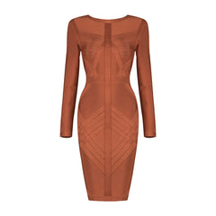 Women's Bandage Full Sleeve O Neck Back Zip Bodycon Mini Dress