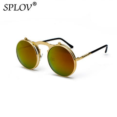 Vintage Steampunk Flip Sunglasses Round Metal Unisex Sun Glasses