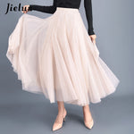 French Mesh Asymmetrical Skirt Tulle Dress High Waist Pleated Elegant Loose Skirt