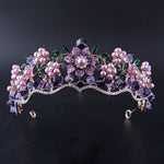 Luxury Baroque Purple Crystal Pearl Bridal Crown Tiara