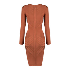 Women's Bandage Full Sleeve O Neck Back Zip Bodycon Mini Dress