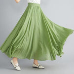 Women's Cotton Linen Long Skirt Elastic High Waist Double Layer Skirt