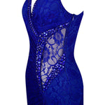 V-Neck Through Lace Evening Dress