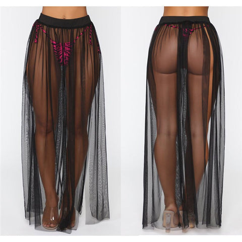 Sheer Mesh Beach Cover Up Skirt Women Transparent Wrap Swimwear Casual Summer Fashion