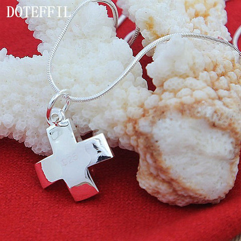 Cross Pendant Necklace Women 925 Sterling Silver 16-30 Inch Snake Chain Jewelry Gift