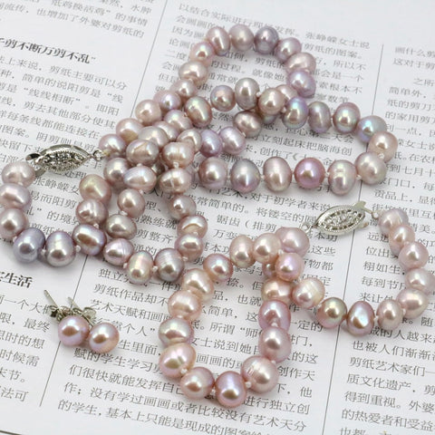 Purple Pearl Necklace Set Women Fish Clasp Elegant Casual Fashion Jewelry Gift