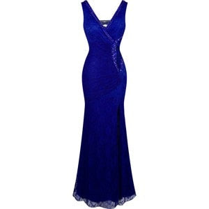 V-Neck Through Lace Evening Dress