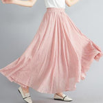 Women's Cotton Linen Long Skirt Elastic High Waist Double Layer Skirt