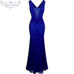 V-Neck Through Lace Evening Dress