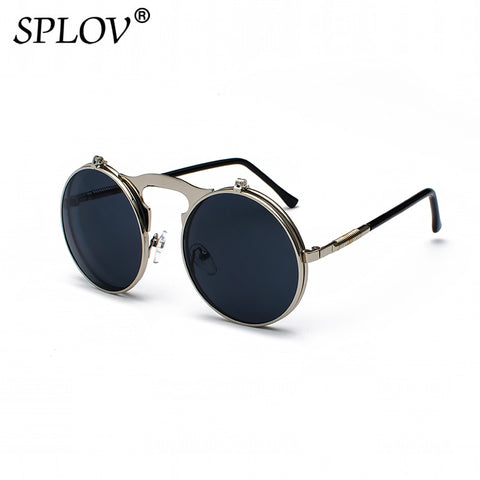 Steampunk Flip Sunglasses Unisex Vintage Round Metal Frame UV400 Casual Fashion Eyewear