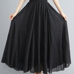 Women's Cotton Linen Long Skirt Elastic High Waist Double Layer Skirt