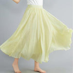 Women's Cotton Linen Long Skirt Elastic High Waist Double Layer Skirt