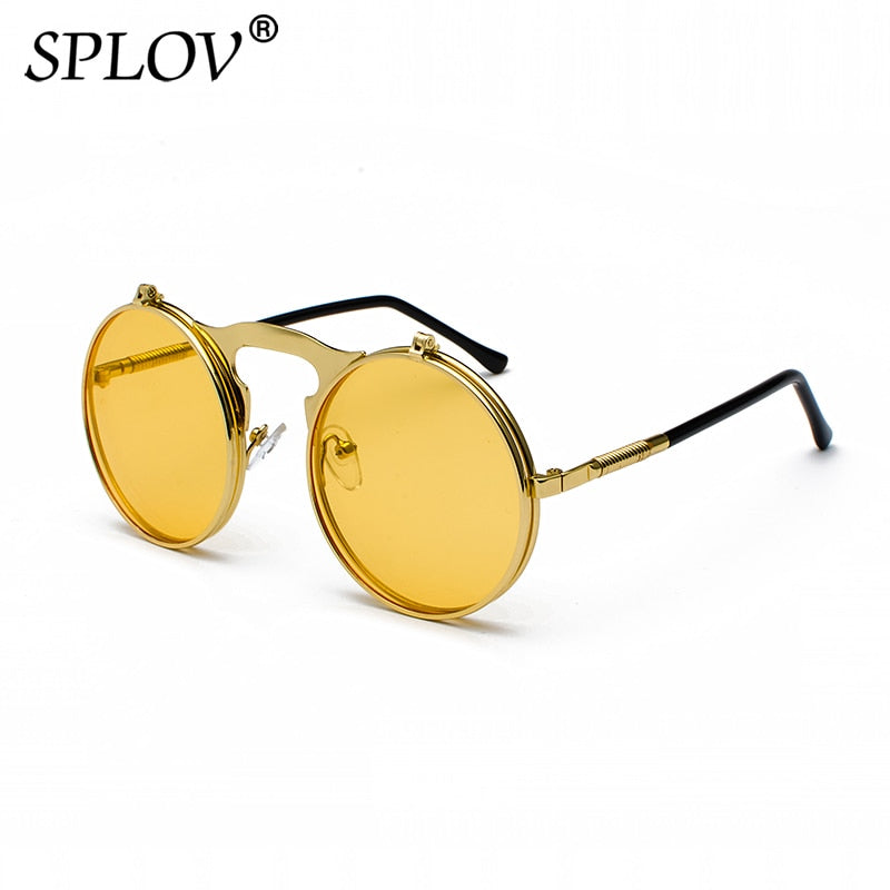 Vintage Steampunk Flip Sunglasses Round Metal Unisex Sun Glasses