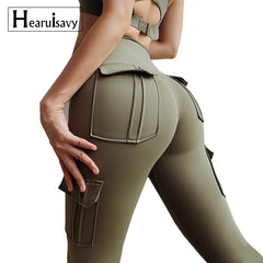 High Waist Tummy Control Cargo Leggings,  Fitness Yoga Pants with Pockets