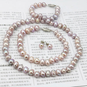 Purple Pearl Necklace Set Fish Clasp Necklace