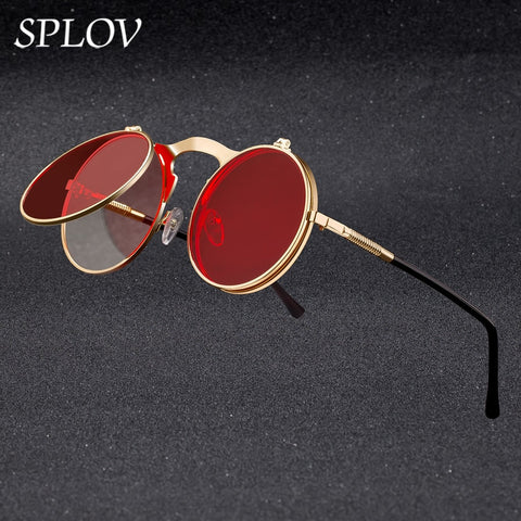 Steampunk Flip Sunglasses Unisex Vintage Round Metal Frame UV400 Casual Fashion Eyewear