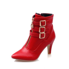 Spring Fall Pointed Toe Buckle Boots Ankle High