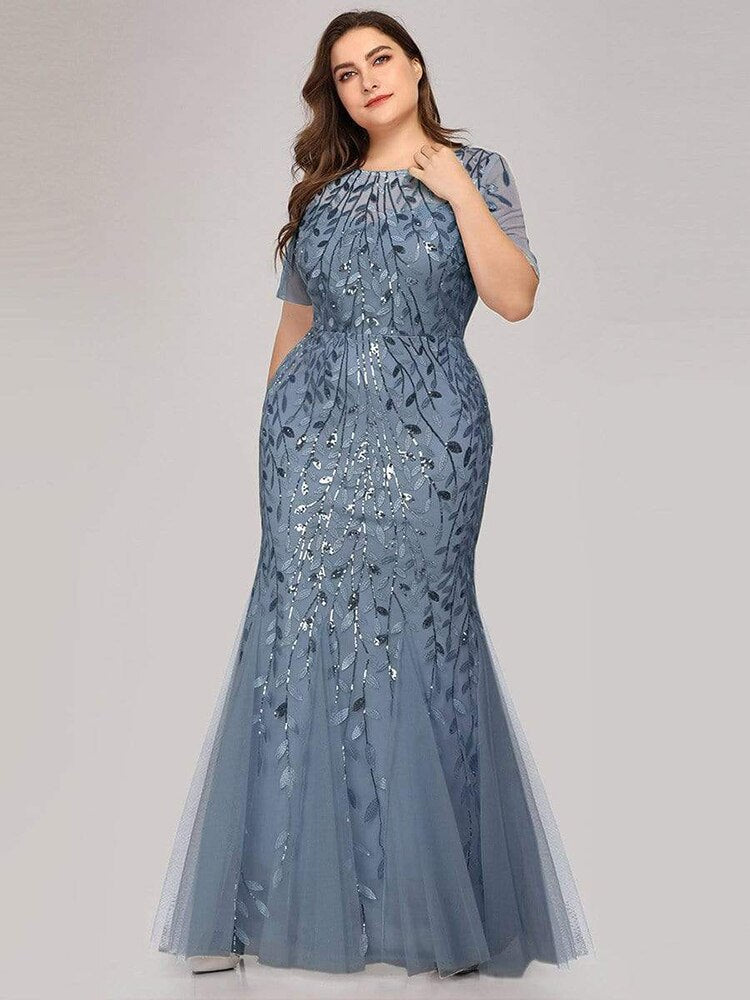 Plus Size Evening Dress Sequin Mesh Fishtail Slim Elegant Maxi Prom Wedding