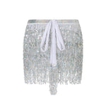Women's Colored Tassel Sequin Skirt Sarong Fringe Skirt Wrap Tie Up Glitter Dance Skirt