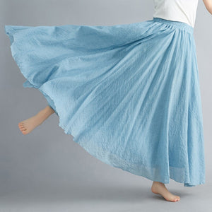 Women's Cotton Linen Long Skirt Elastic High Waist Double Layer Skirt