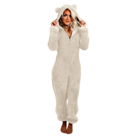 Long Sleeve Hooded Jumpsuit Women Pajama Sleepwear Casual Loungewear Comfortable Fashion
